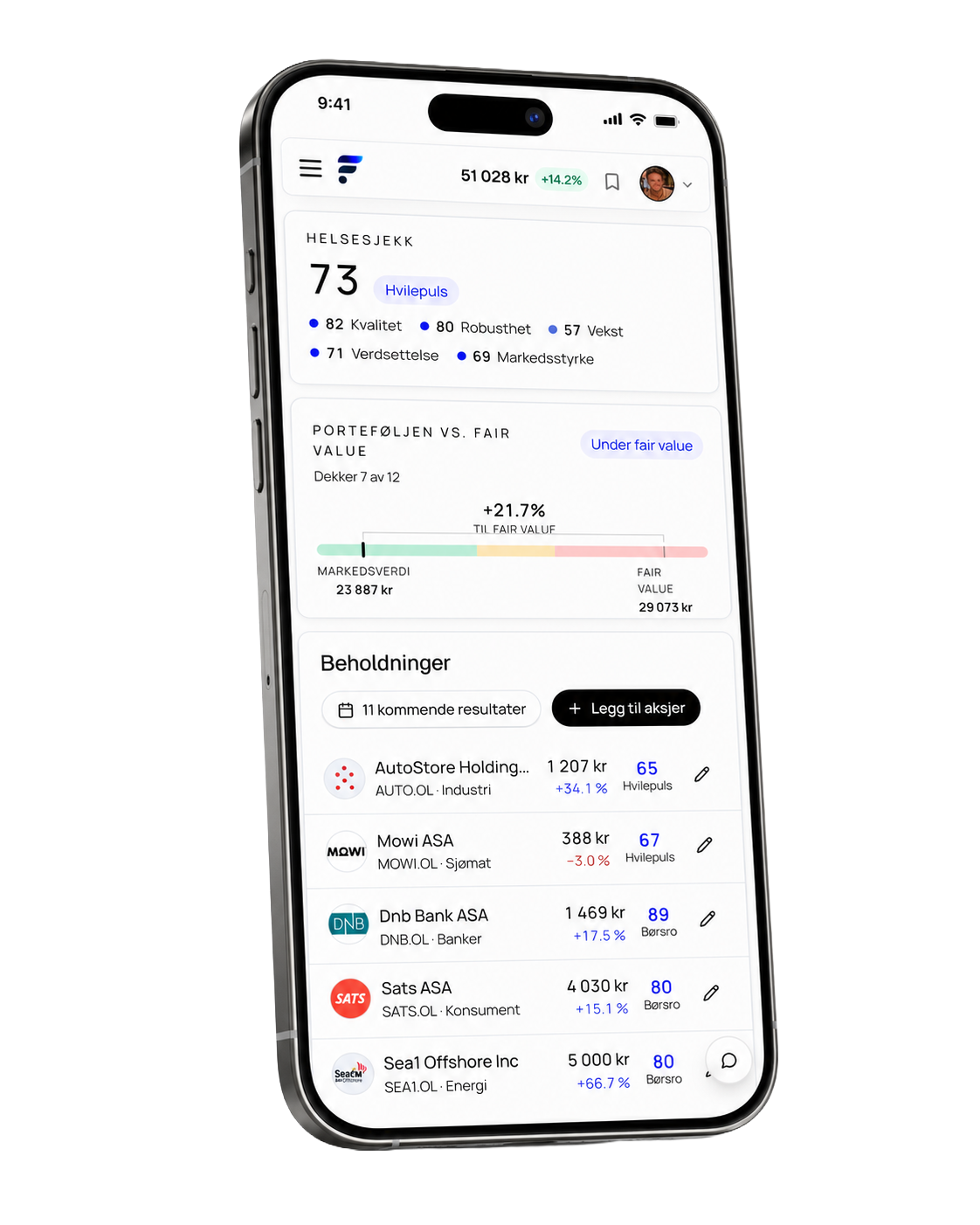 Fincharter-appen på en mobil